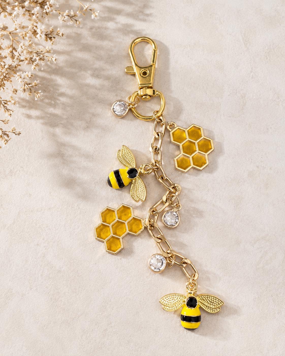Bee & Honeycomb Gold Keychains