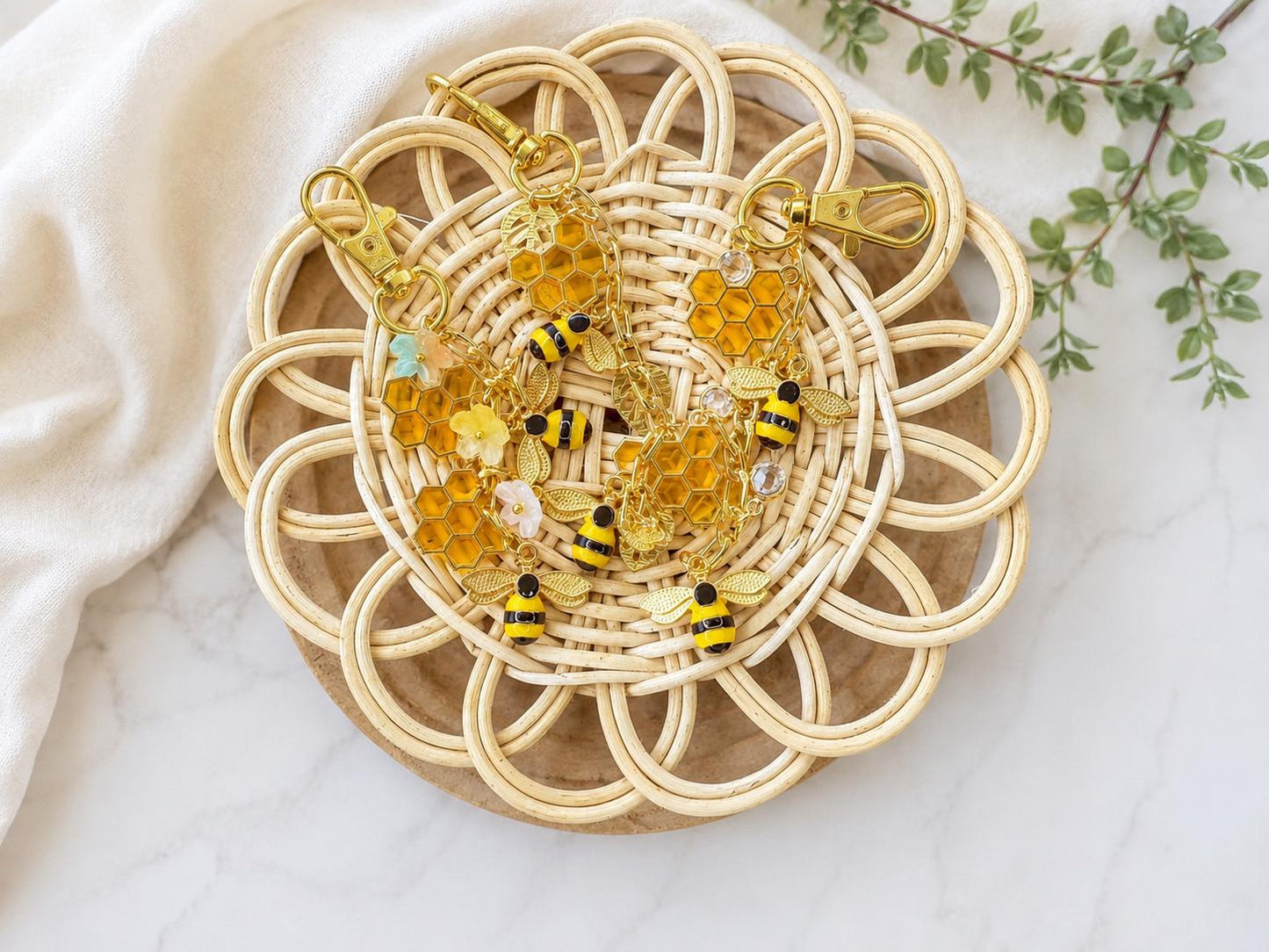 Bee & Honeycomb Gold Keychains