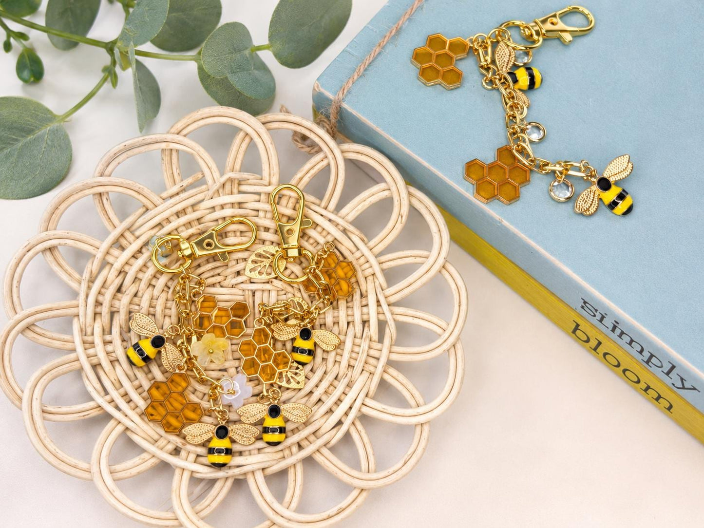 Bee & Honeycomb Gold Keychains