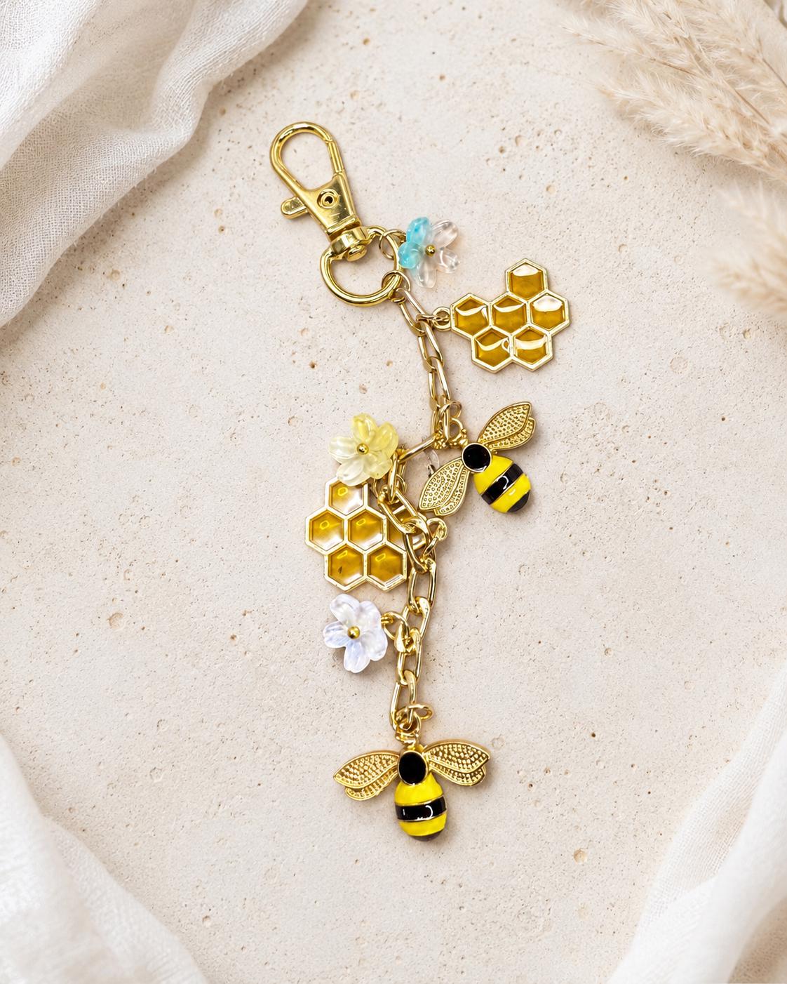 Bee & Honeycomb Gold Keychains