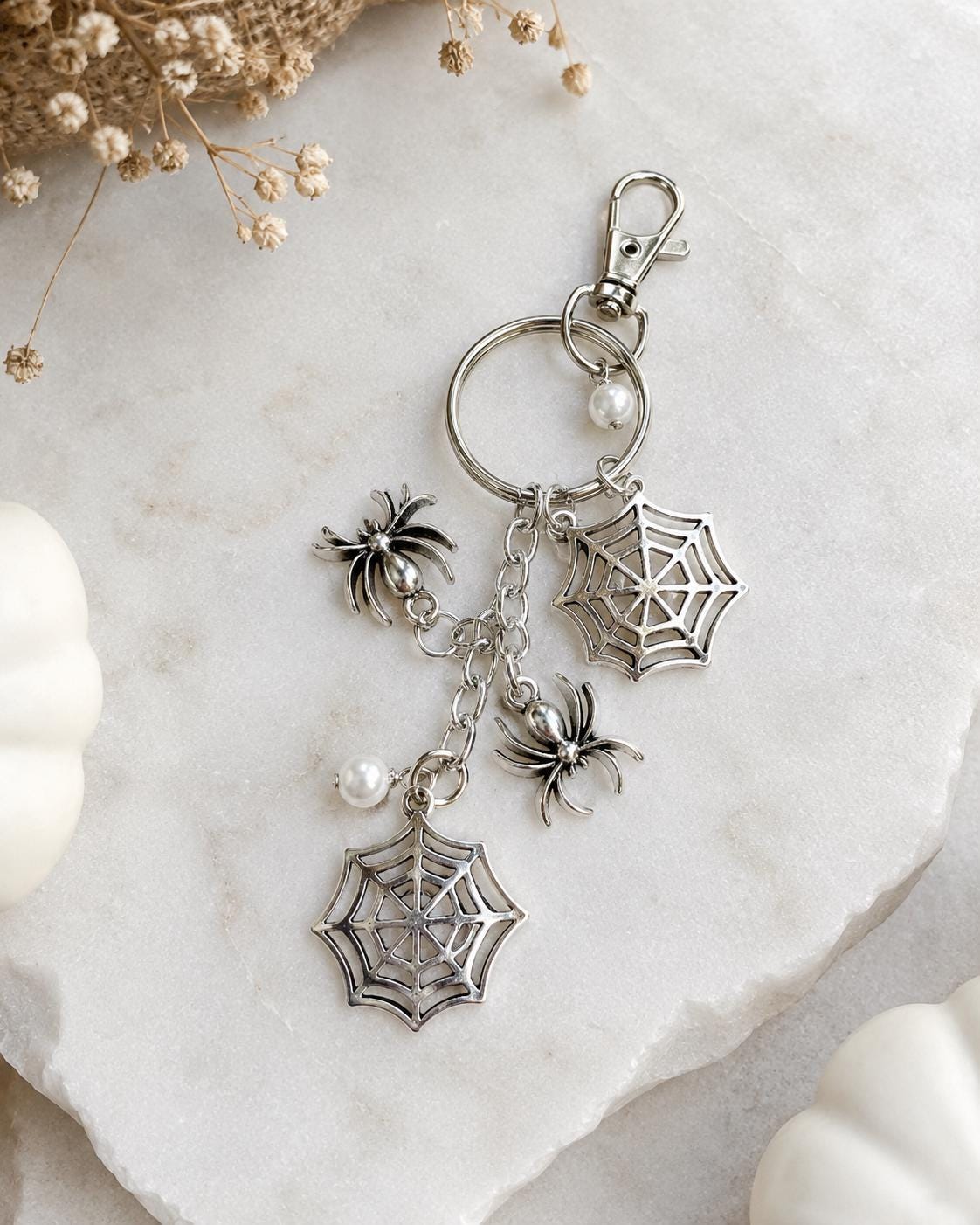 Silver Spider Web Keychains