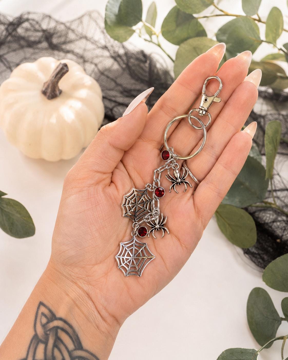 Silver Spider Web Keychains