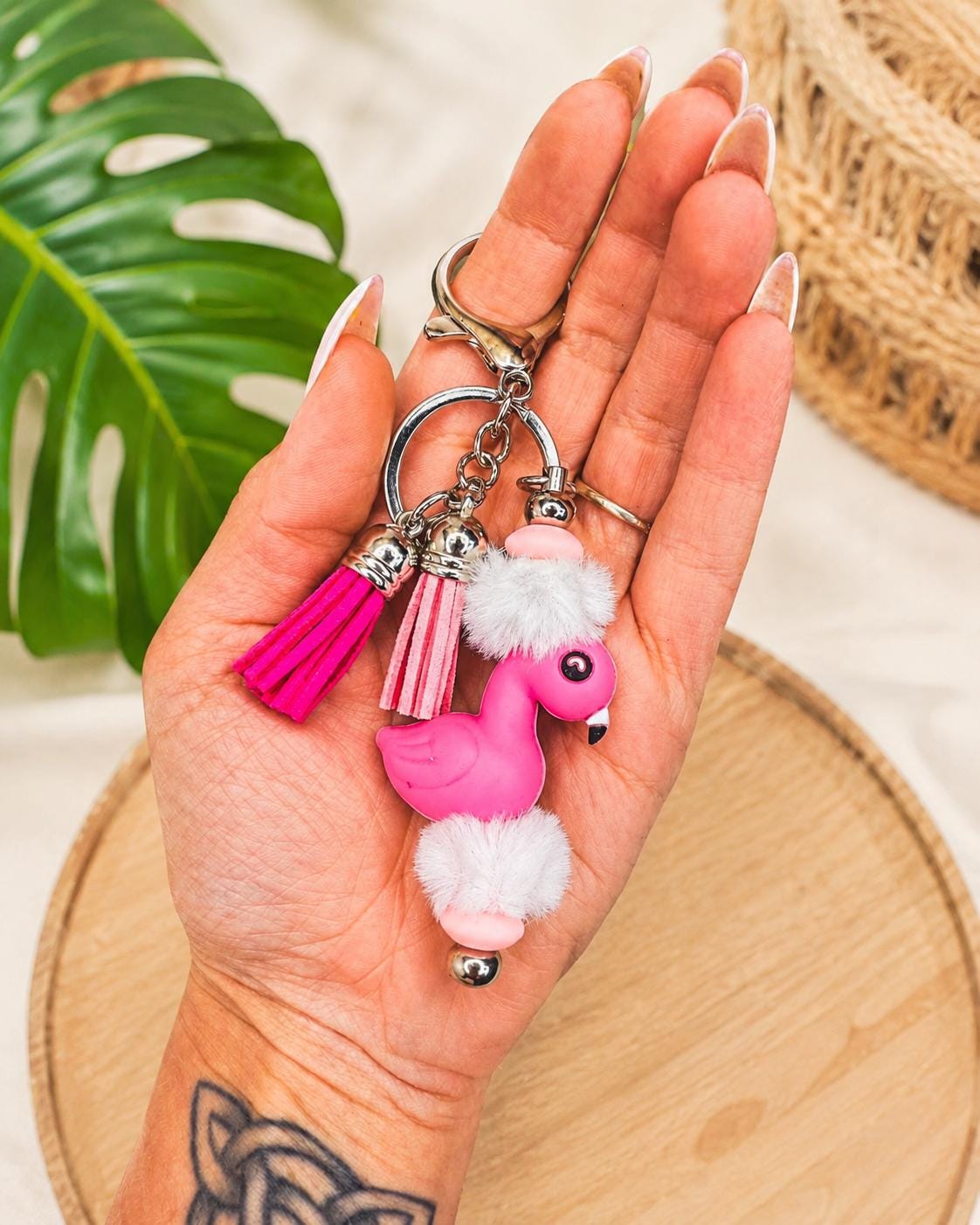 Fuzzy Flamingo Keychain