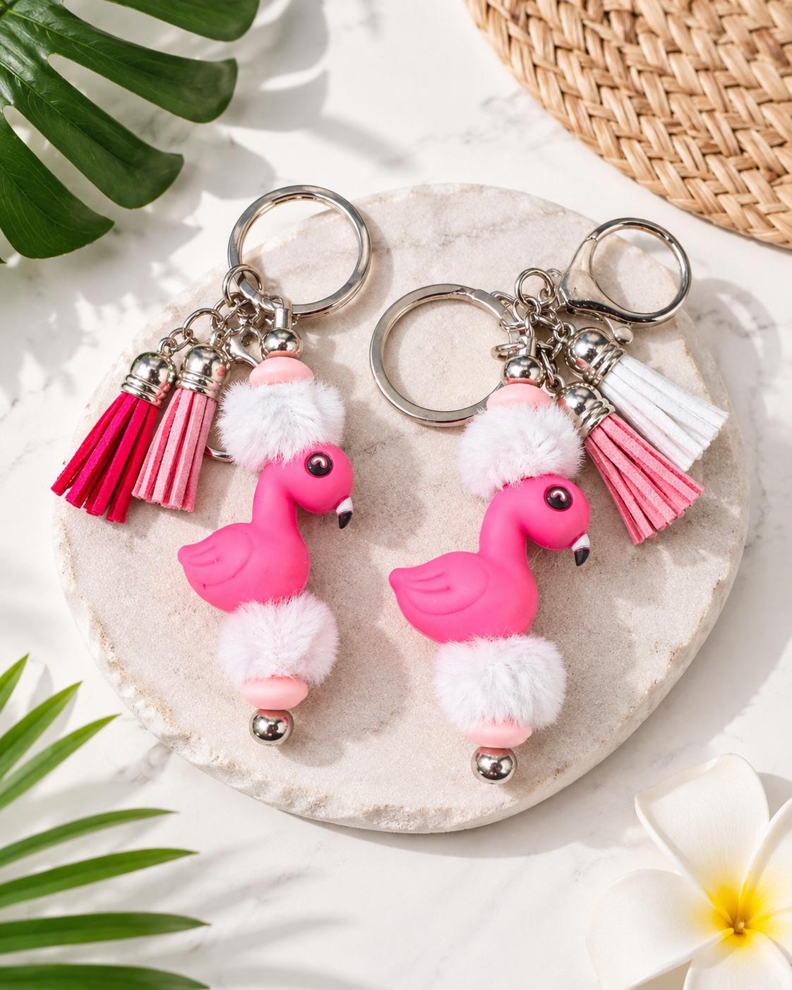 Fuzzy Flamingo Keychain