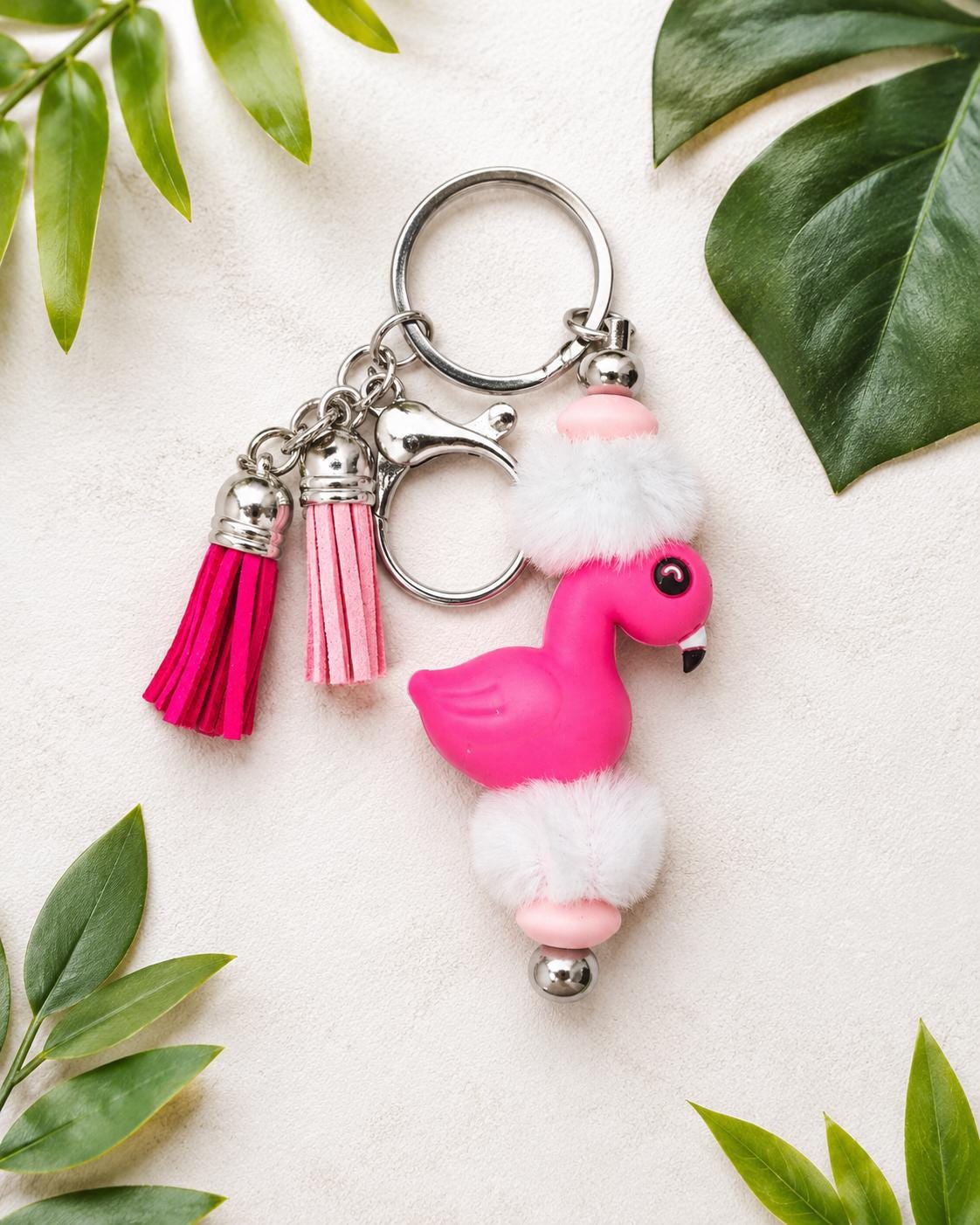 Fuzzy Flamingo Keychain