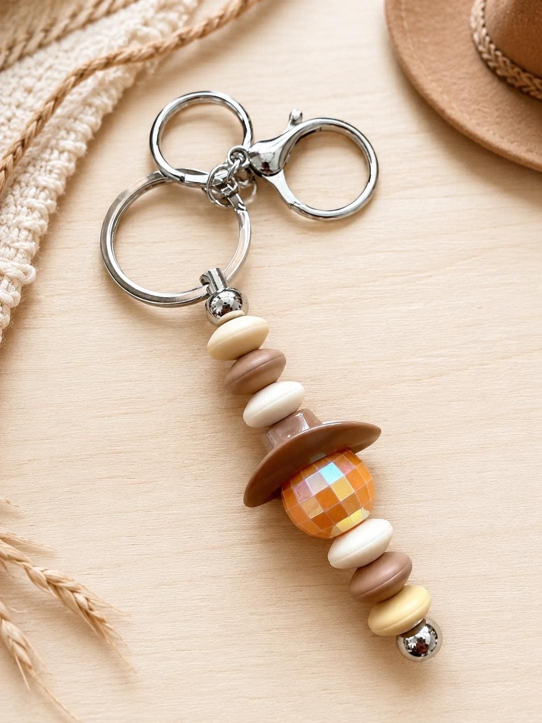 Cowboy Hat Disco Ball Beaded Keychain