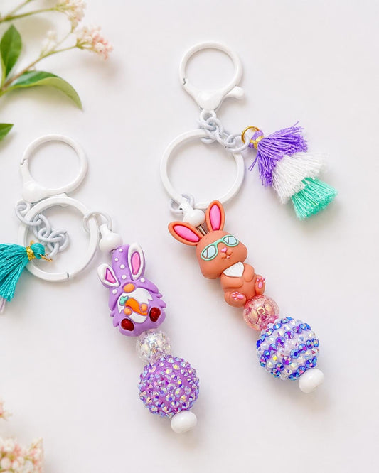 Easter Gnome & Bunny Beaded Keychains