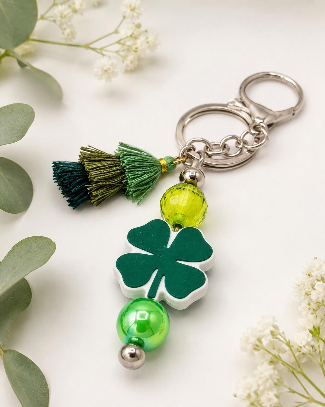 Lucky Clover Green Beaded Keychains