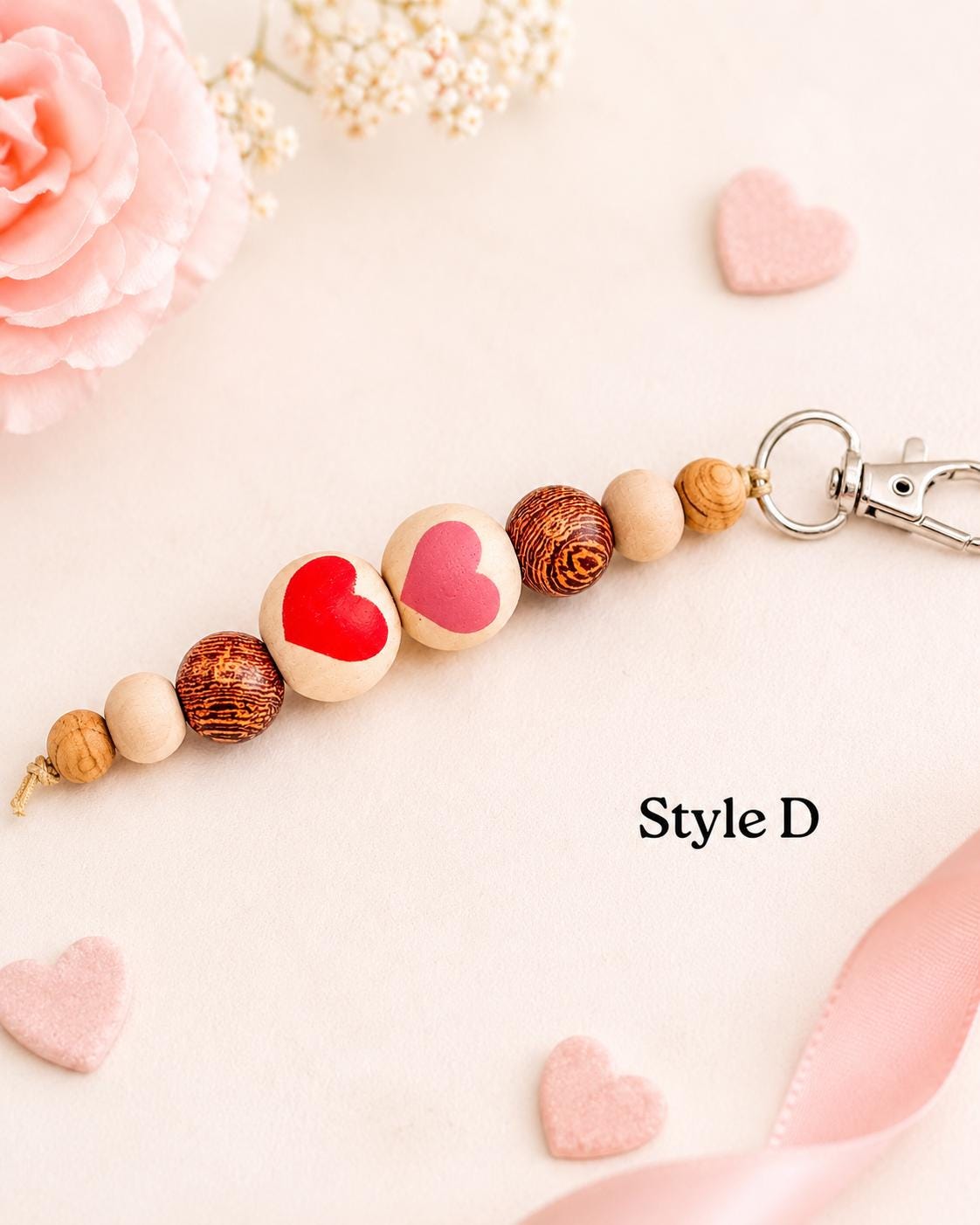 Wooden Heart Beaded Keychains