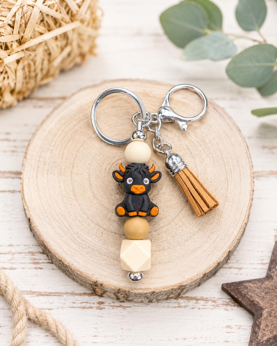 Rustic Highland Cow Keychain
