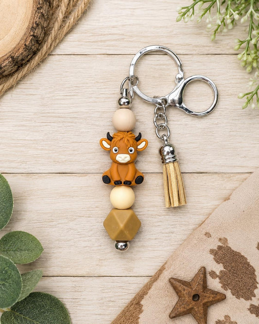 Rustic Highland Cow Keychain