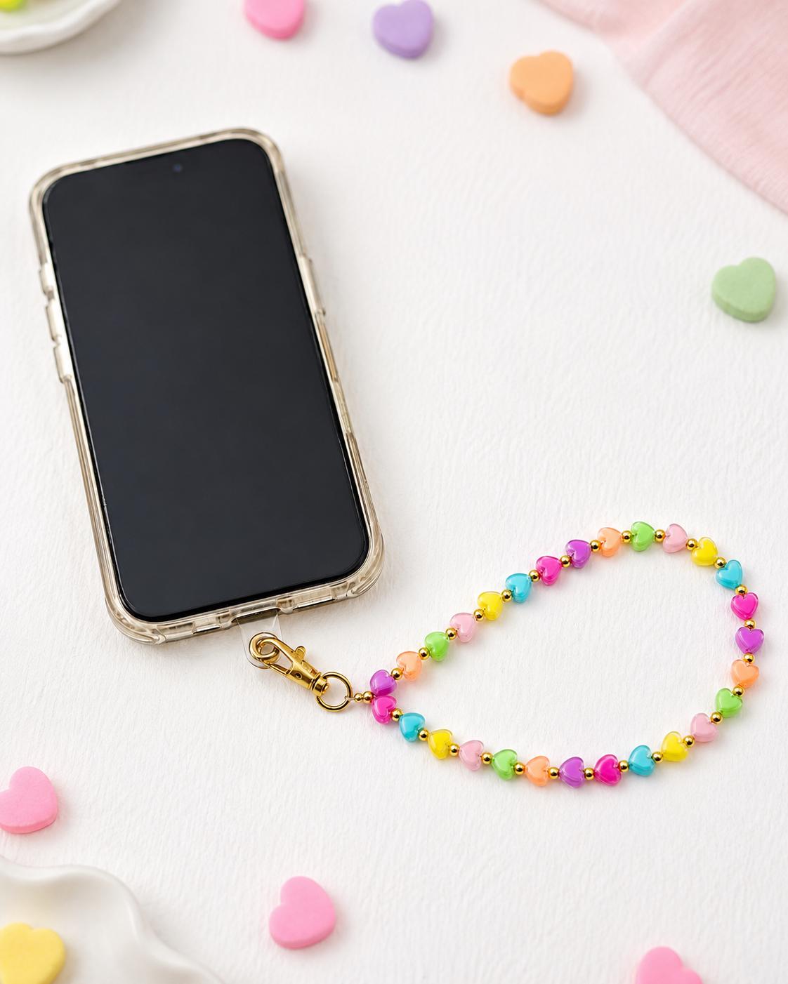 Pastel Candy Hearts Beaded Phone Wristlet