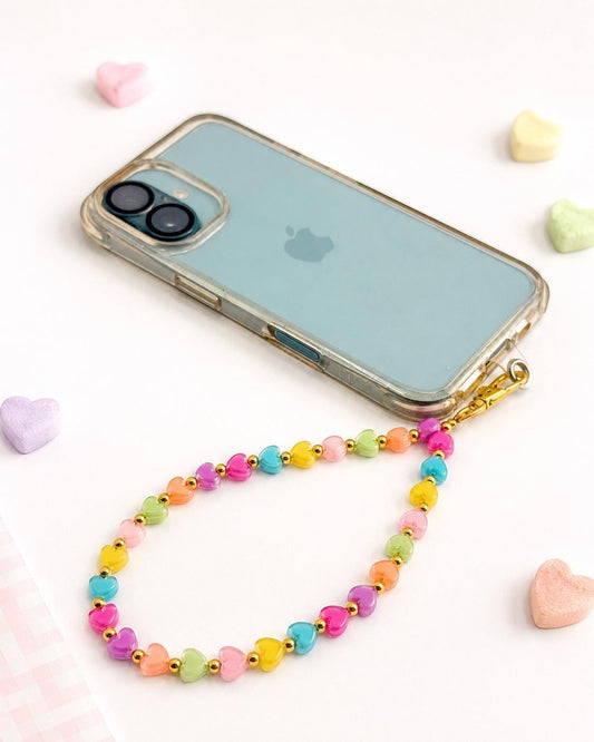 Pastel Candy Hearts Beaded Phone Wristlet