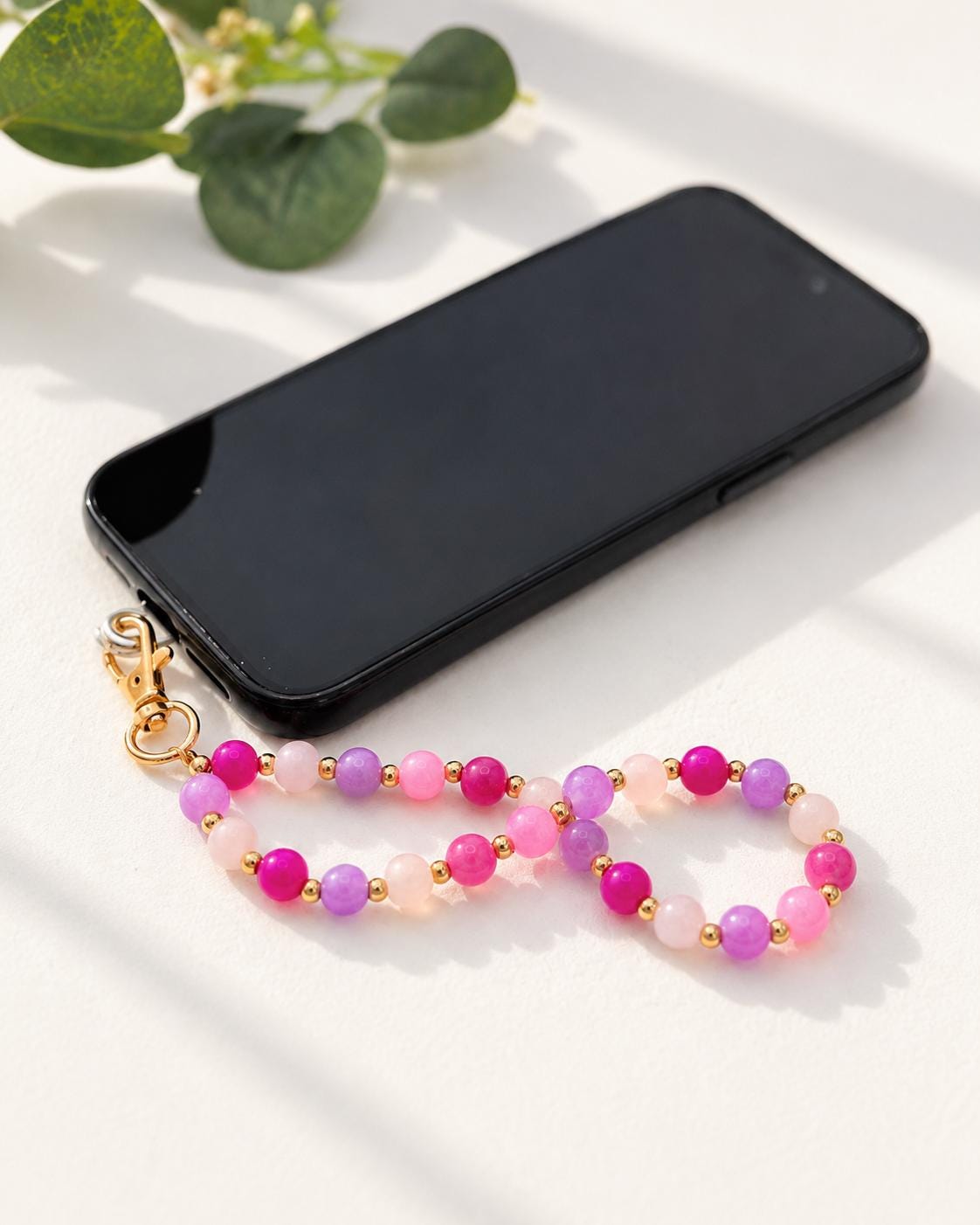 Pink & Purple Glass Beaded Phone Wristlet