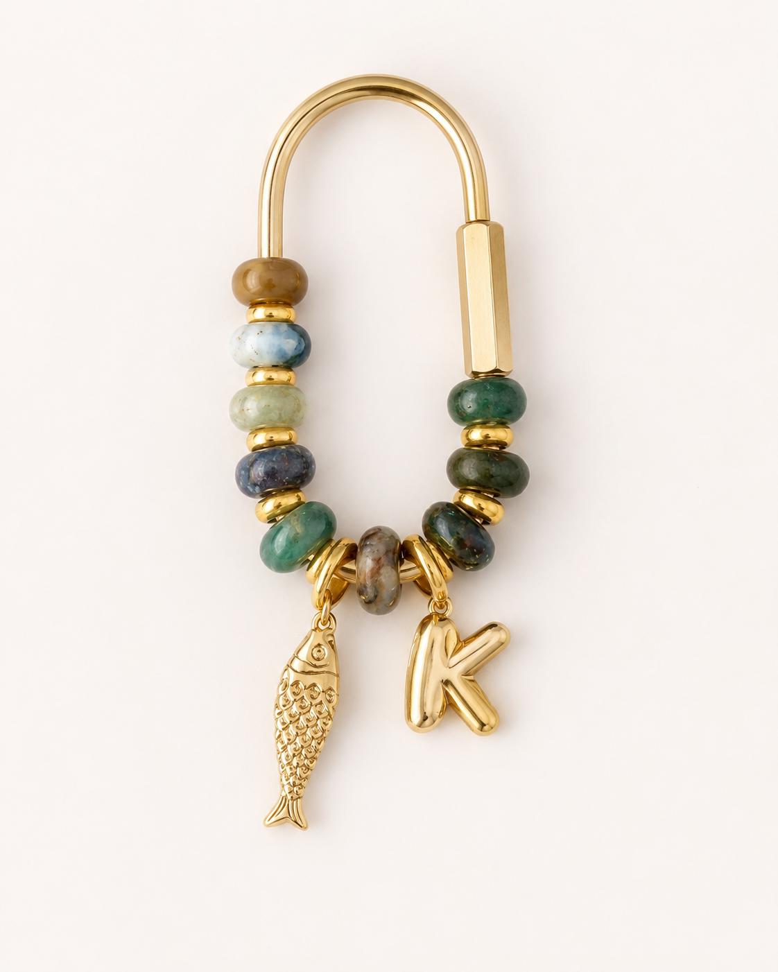 Personalized Natural Stone Bag Charm- Custom Initial & Charms