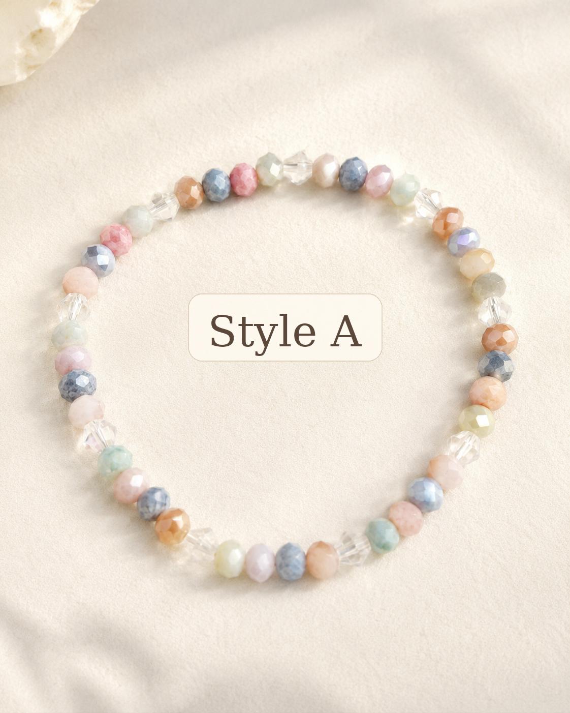 Handmade Pastel Beaded Bracelet Set, Glass Crystal Stretch Bracelet, 925 Silver Spacers, Mix & Match Stackable Gift