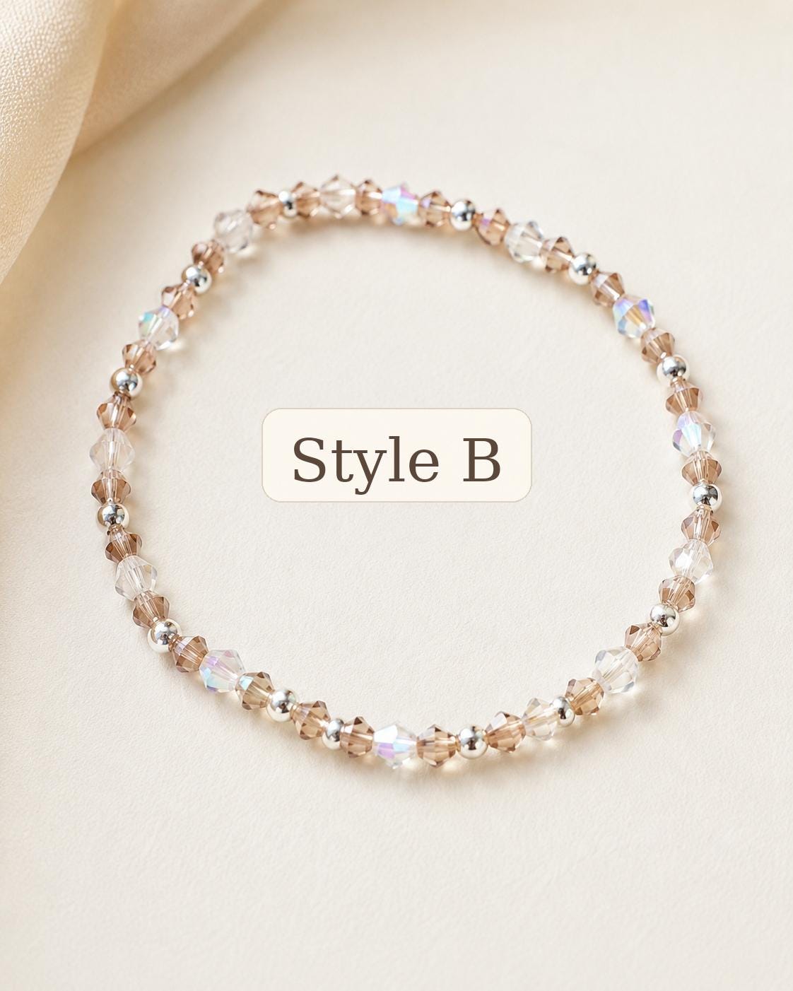Handmade Pastel Beaded Bracelet Set, Glass Crystal Stretch Bracelet, 925 Silver Spacers, Mix & Match Stackable Gift