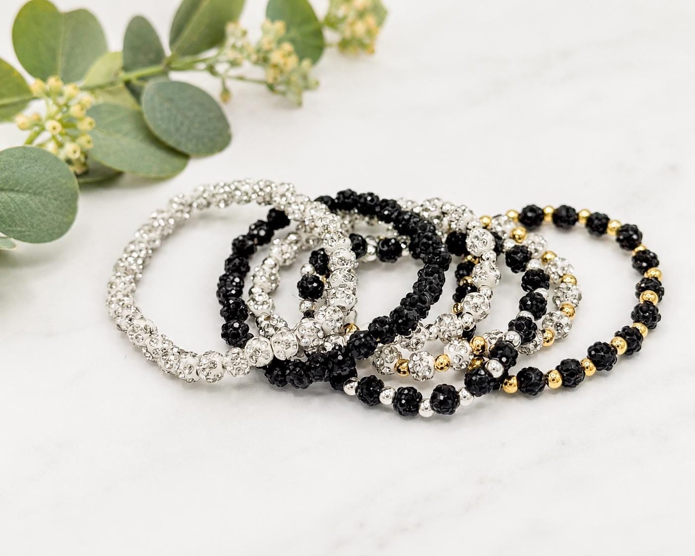 Rhinestone Bead Bracelets - 6mm Bead