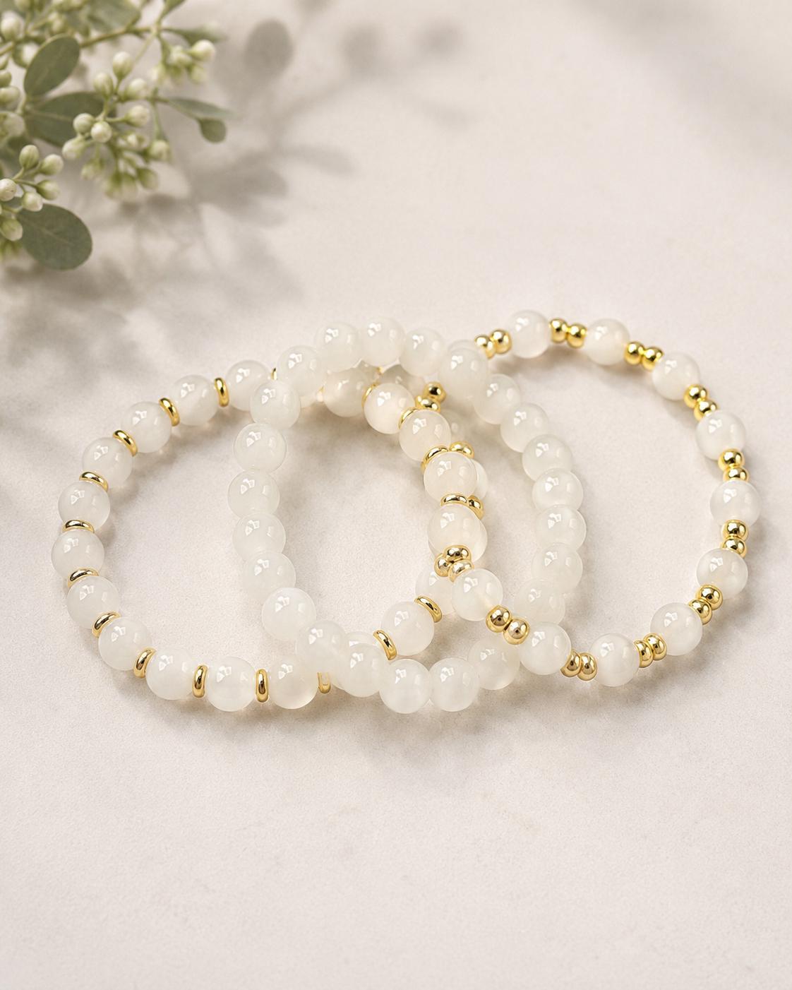 White Frosted Glass Bead Bracelets