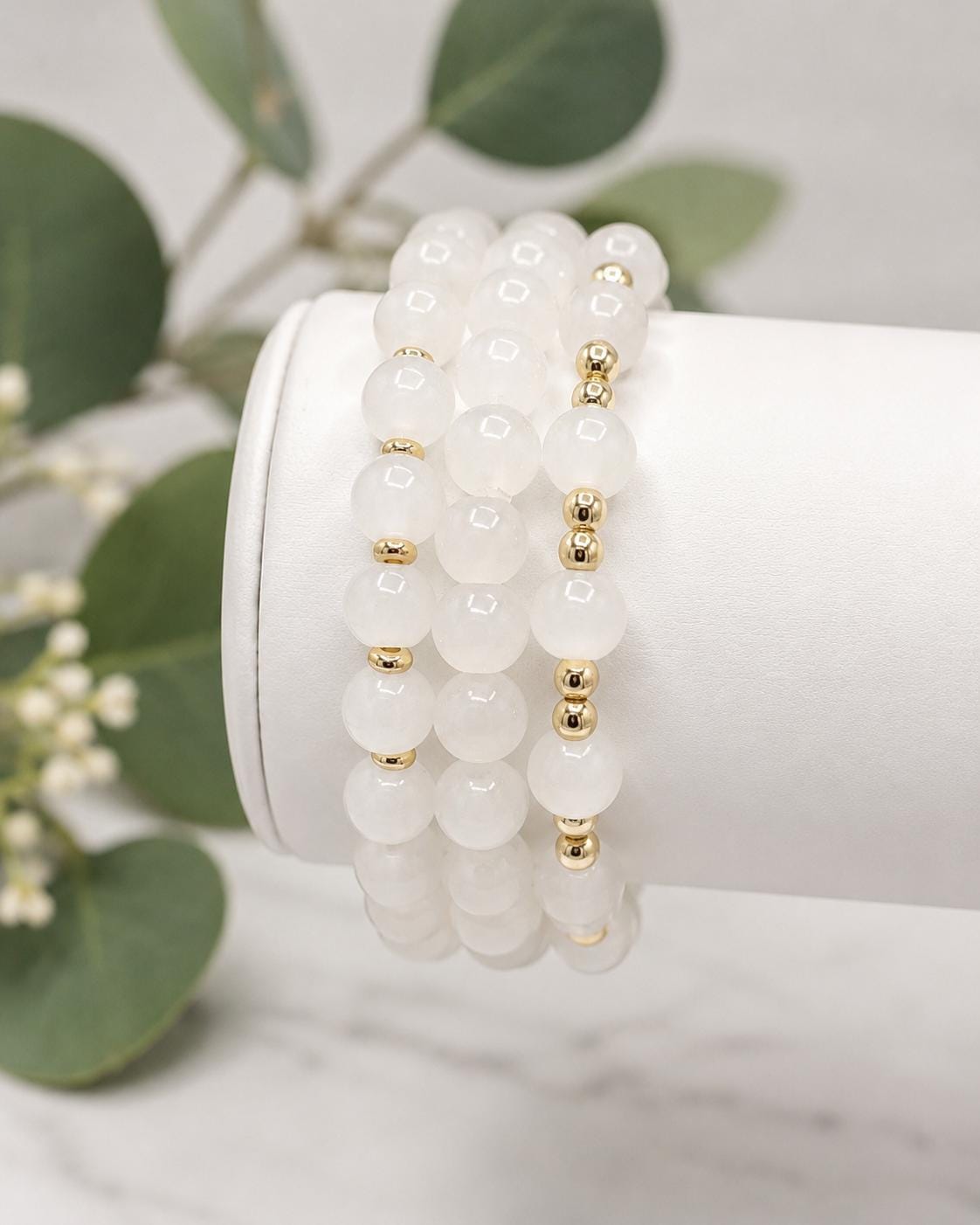 White Frosted Glass Bead Bracelets