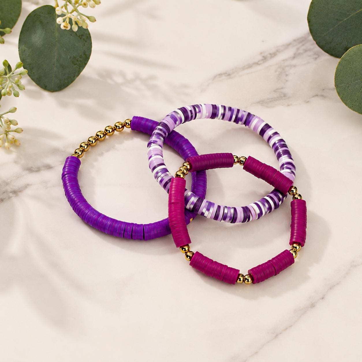 Purple Heishi Bracelet Stack