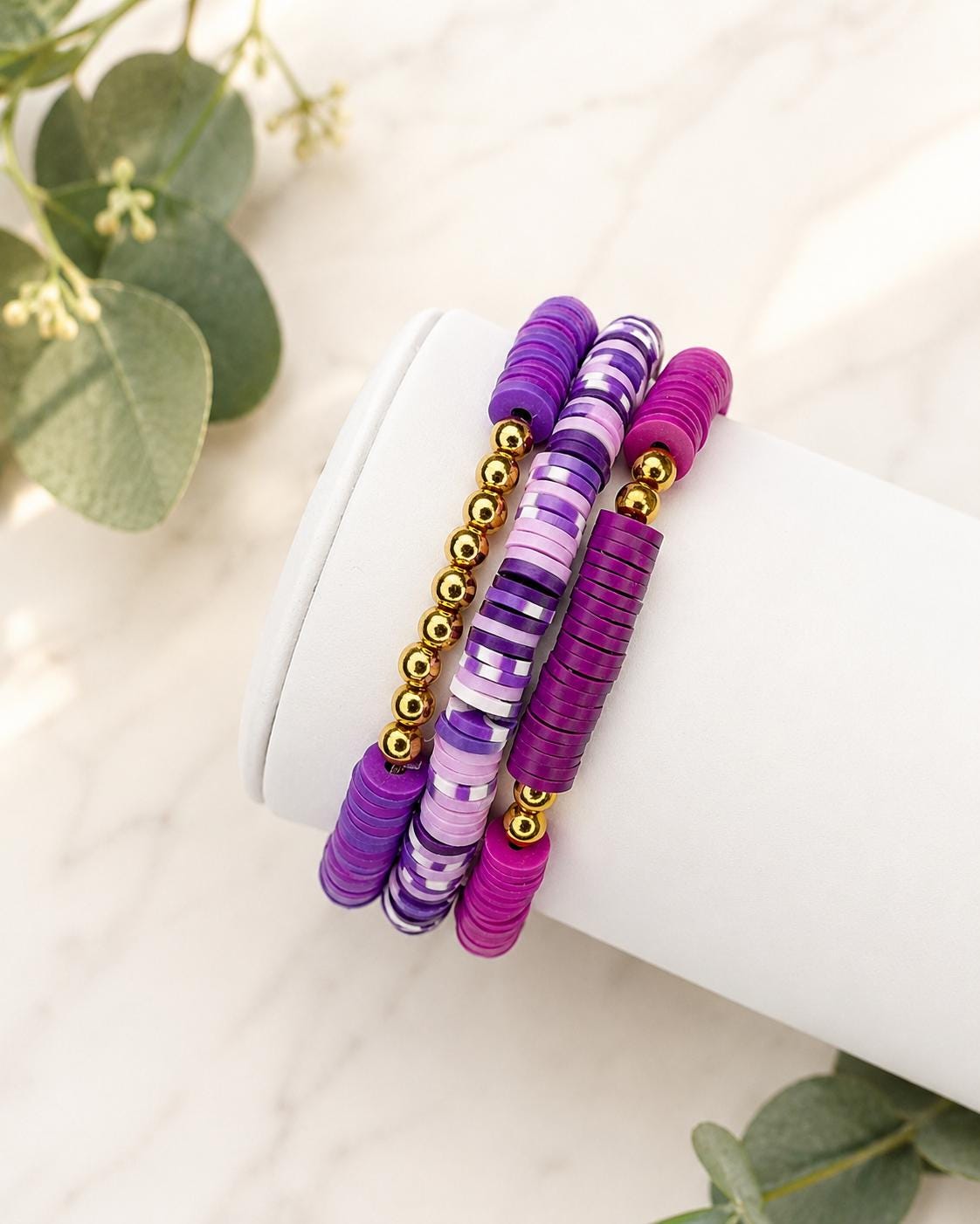Purple Heishi Bracelet Stack