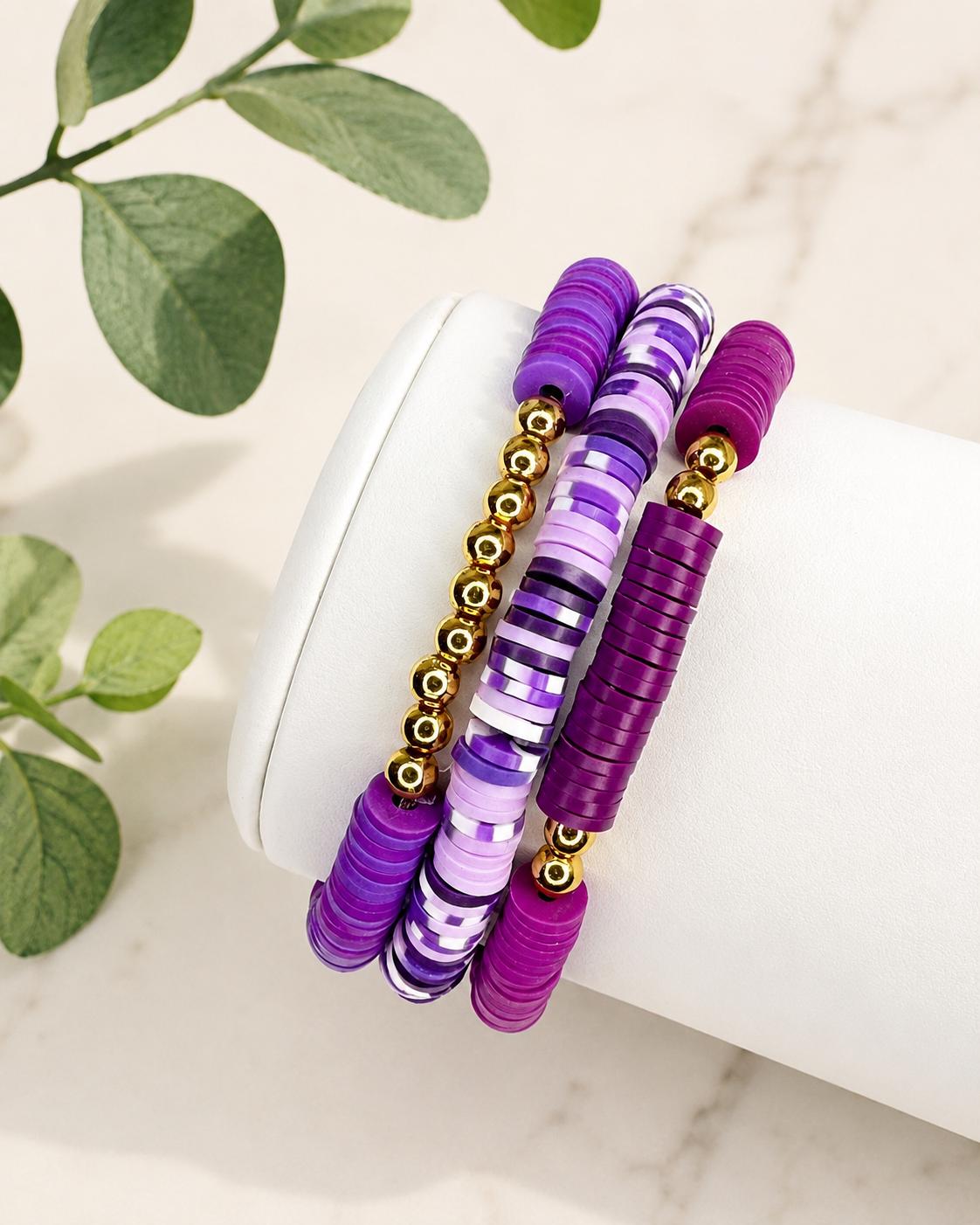 Purple Heishi Bracelet Stack
