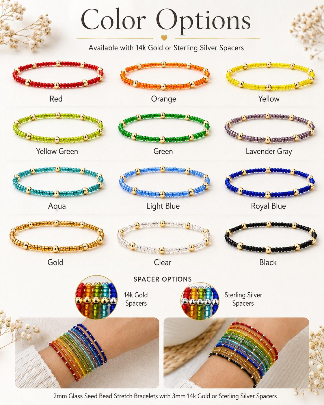 Dainty Glass Seed Bead Bracelet- 14k Gold