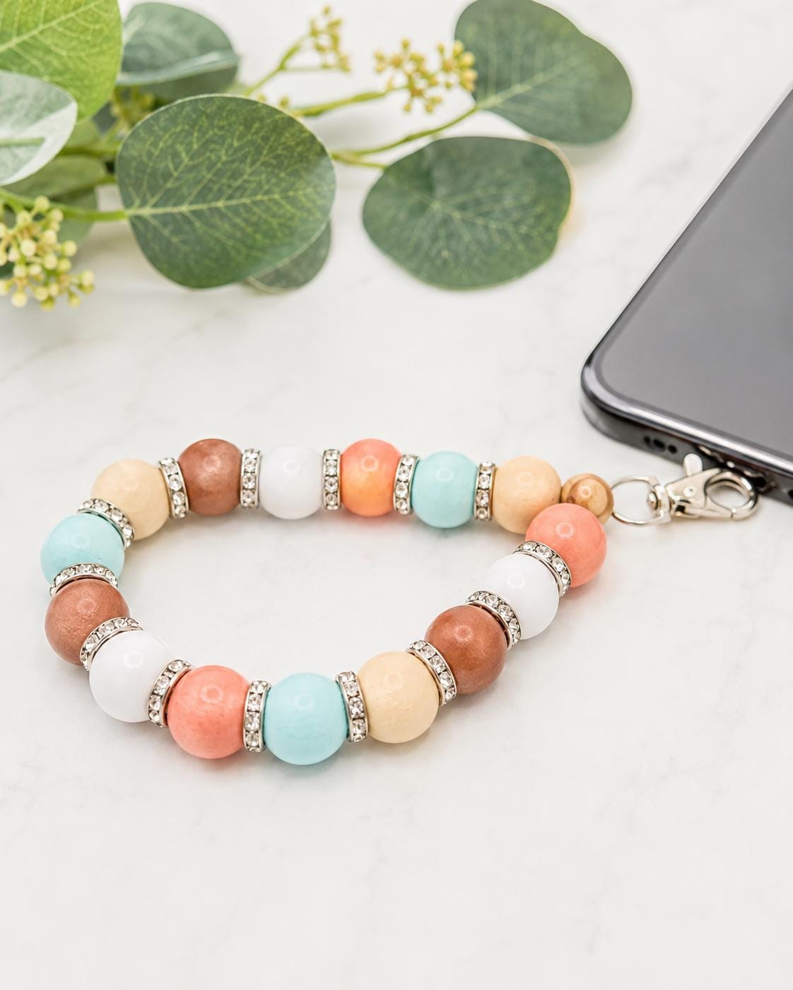 Stretchy Pastel Wooden Bead Phone Wristlet