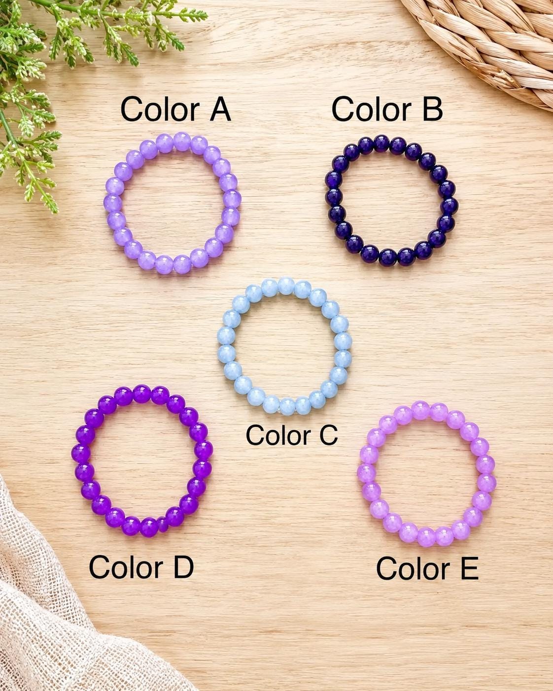 Purple Glass Beaded Bracelet: 14k Gold Accents