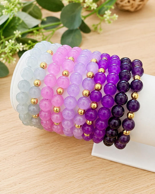 Purple Glass Beaded Bracelet: 14k Gold Accents