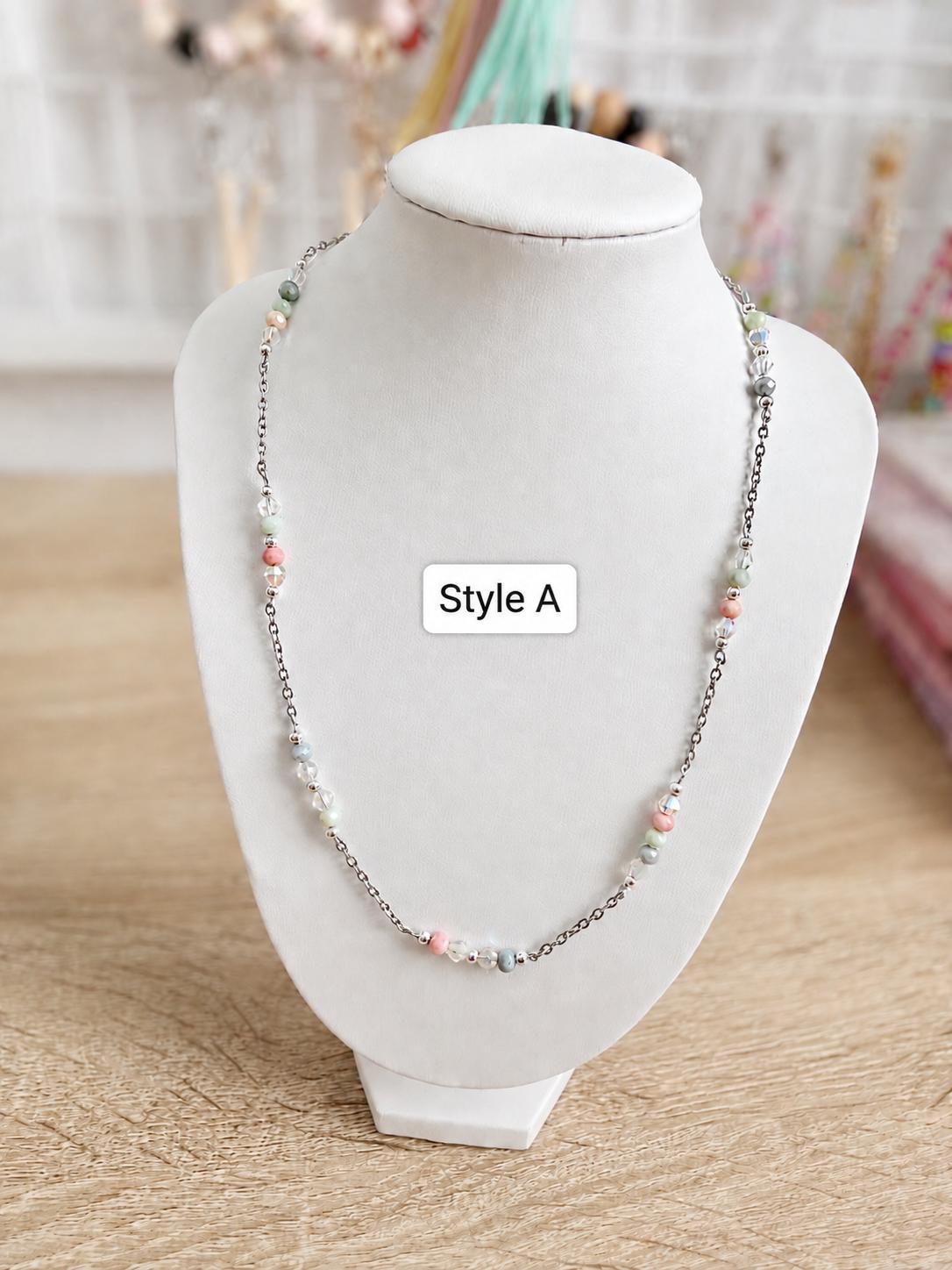 Pastel Crystal Glass Bead Necklace, 4mm Faceted Rondelle Beaded Necklace, 925 Sterling Silver Clasp, Dainty Earthy Jewelry Gift