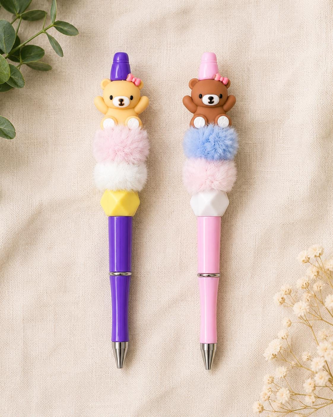 Fuzzy Bear Beaded Pens