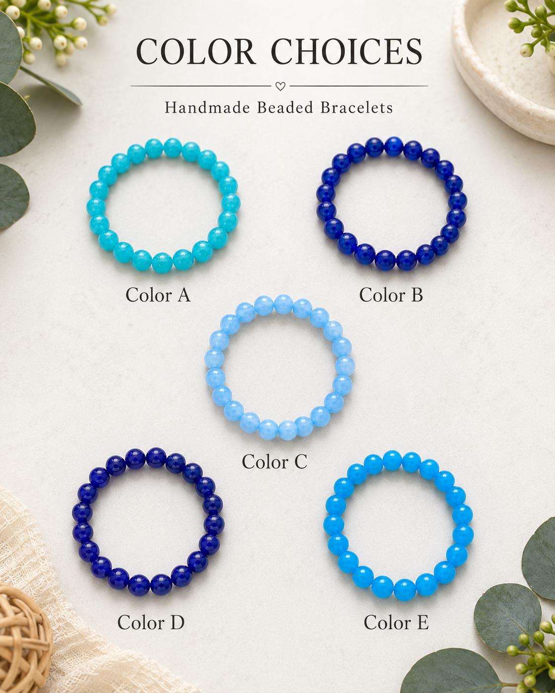 Blue Glass Beaded Bracelet: 14k Gold Accents