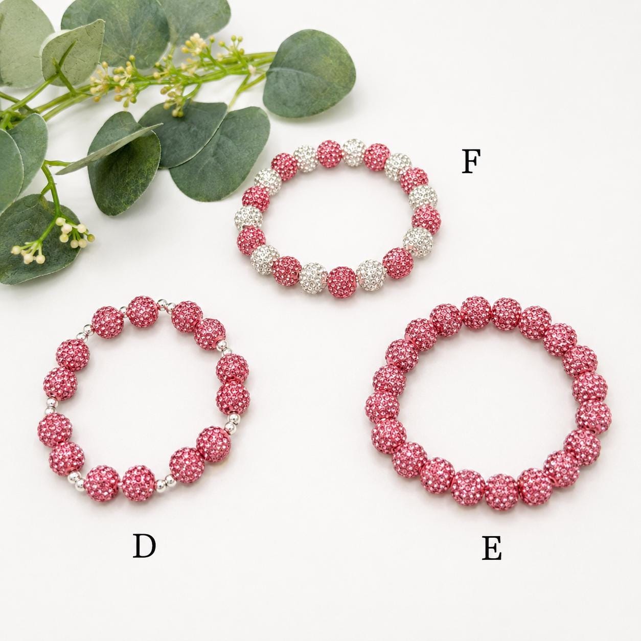 Spring Rhinestone Beaded Bracelets- Pink Purple White