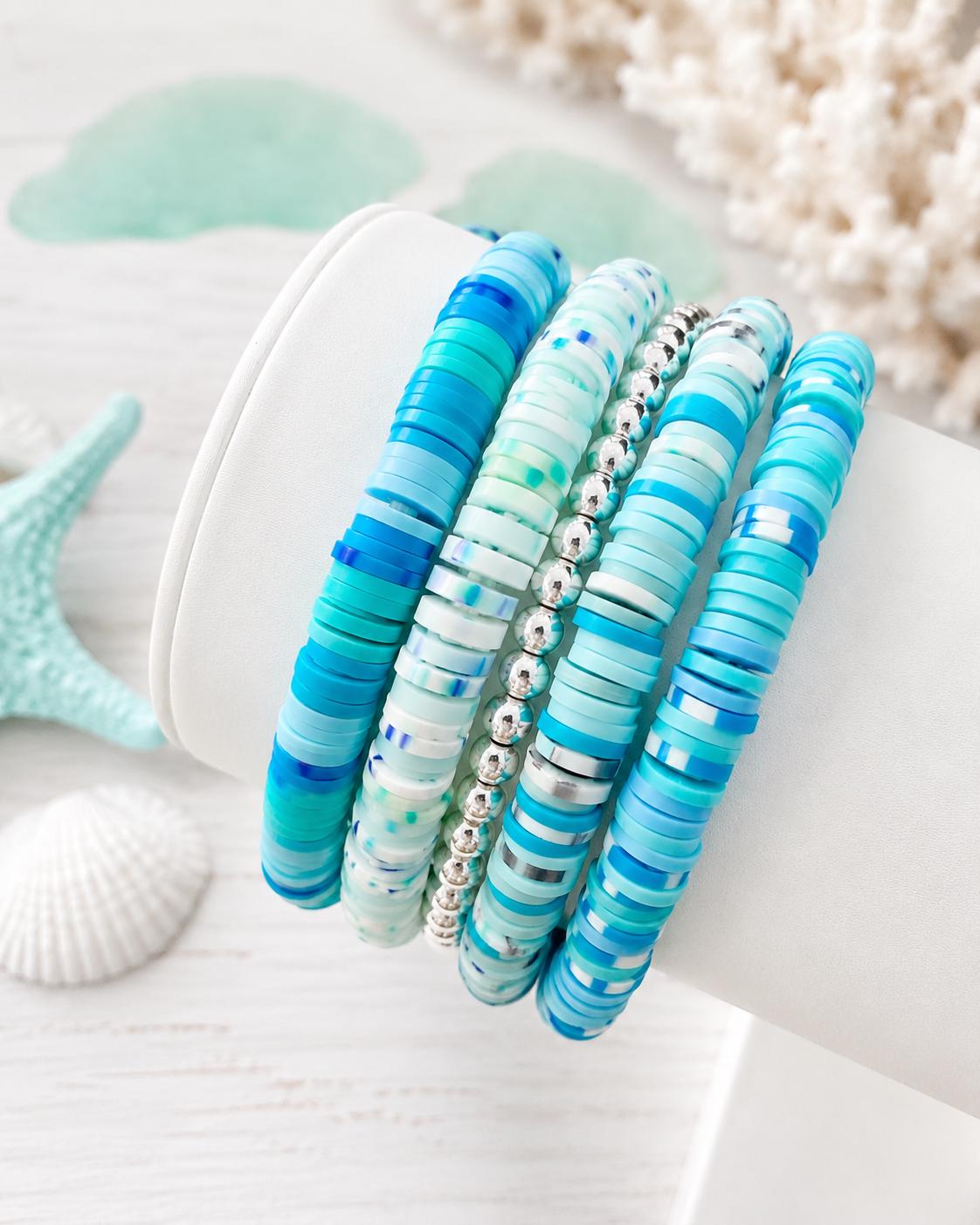 Ocean-Inspired Heishi Bead Stacks
