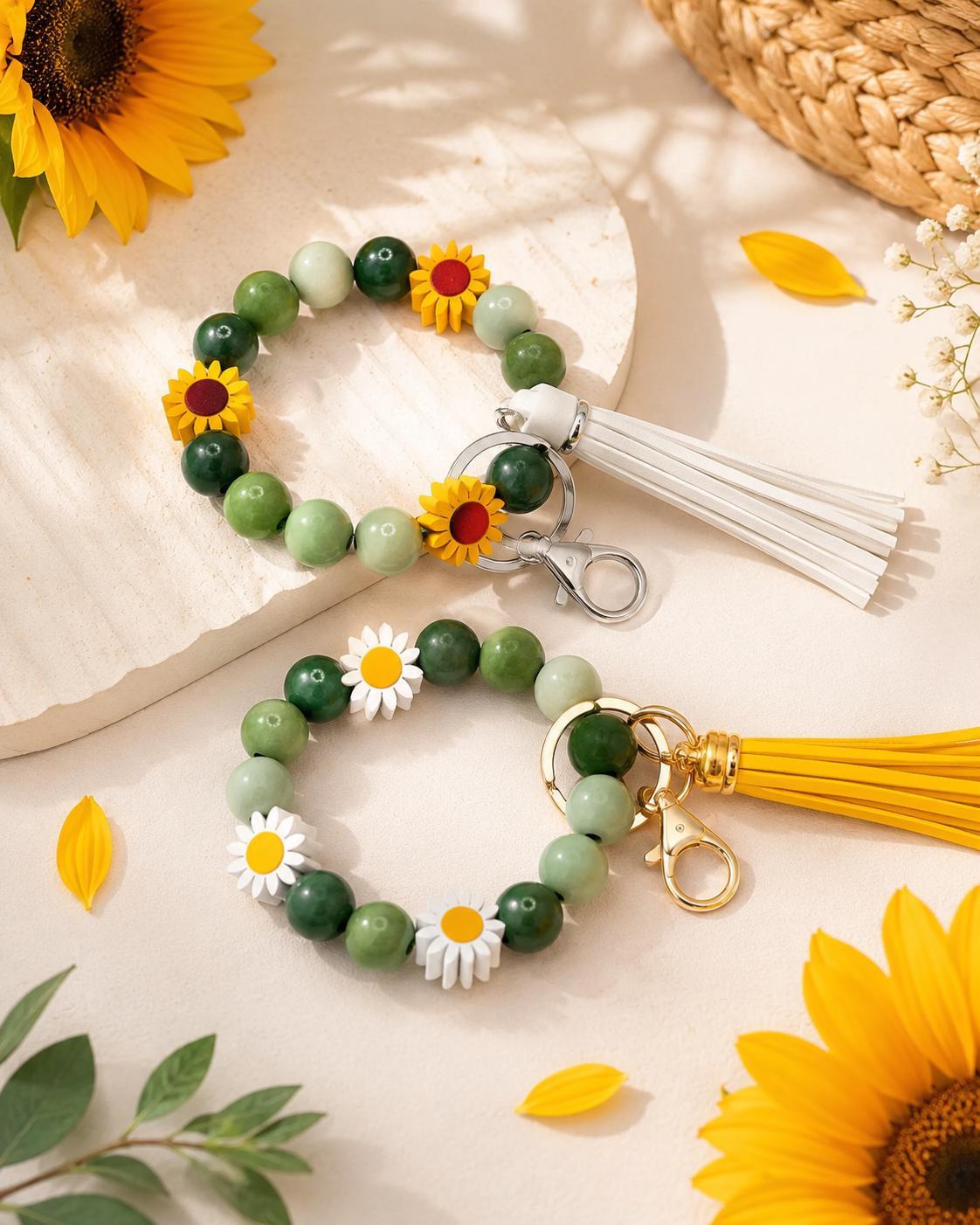 Daisy Sunflower Beaded Keychain Wristlets