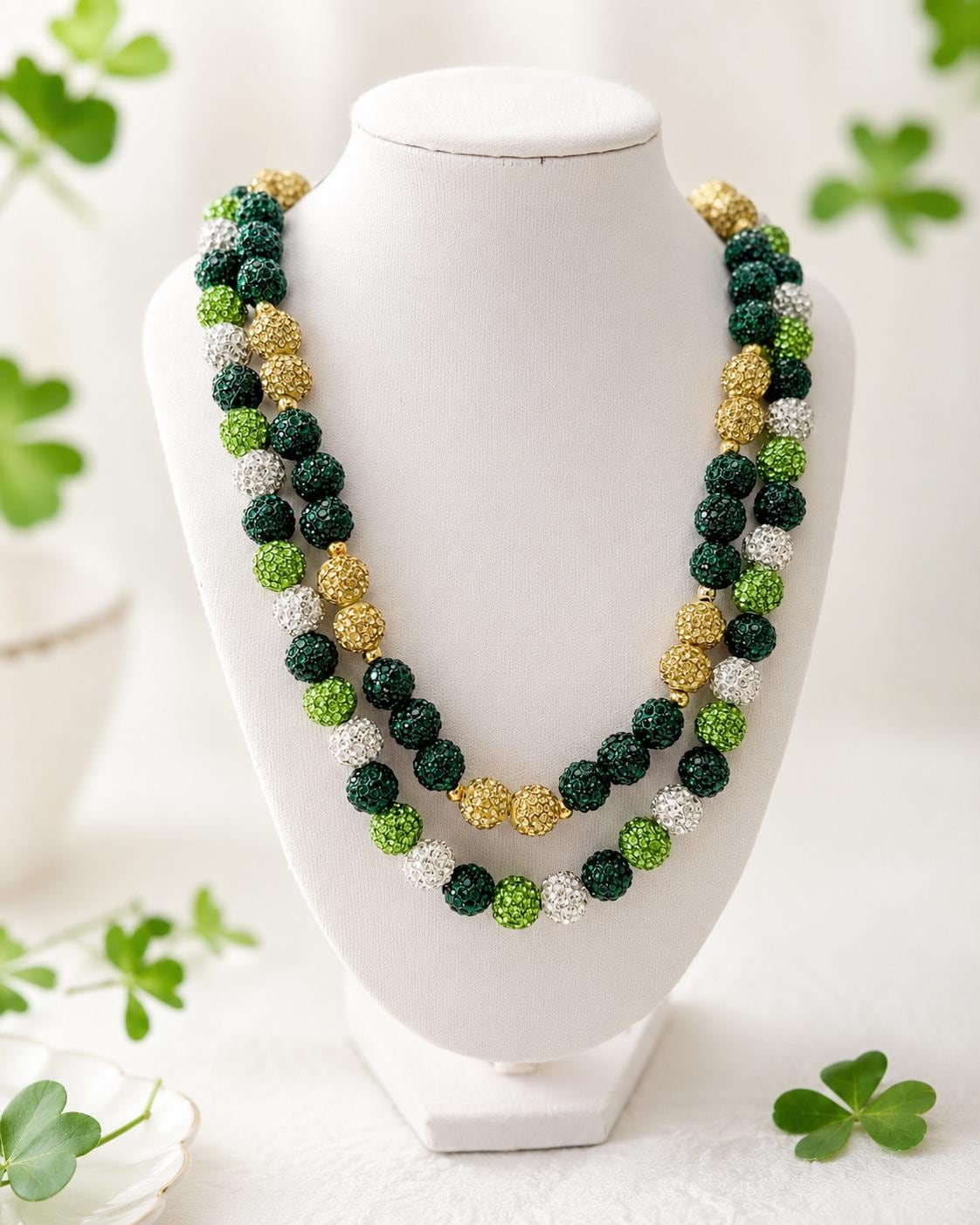 Green & Gold Rhinestone Necklaces