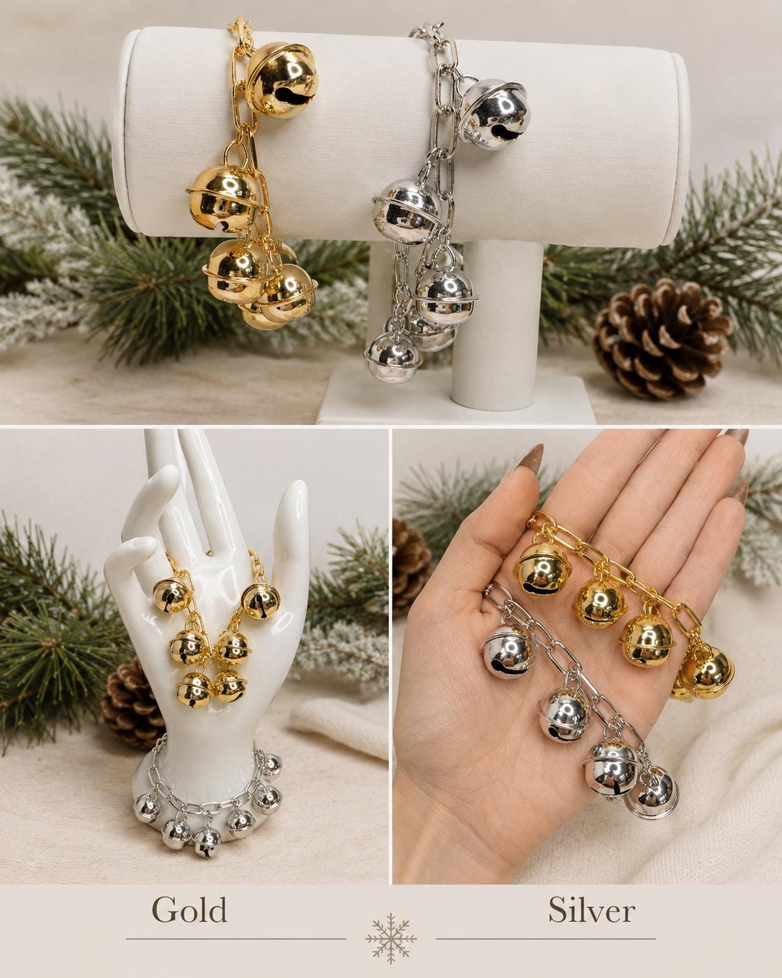 Gold & Silver Jingle Bell Bracelets