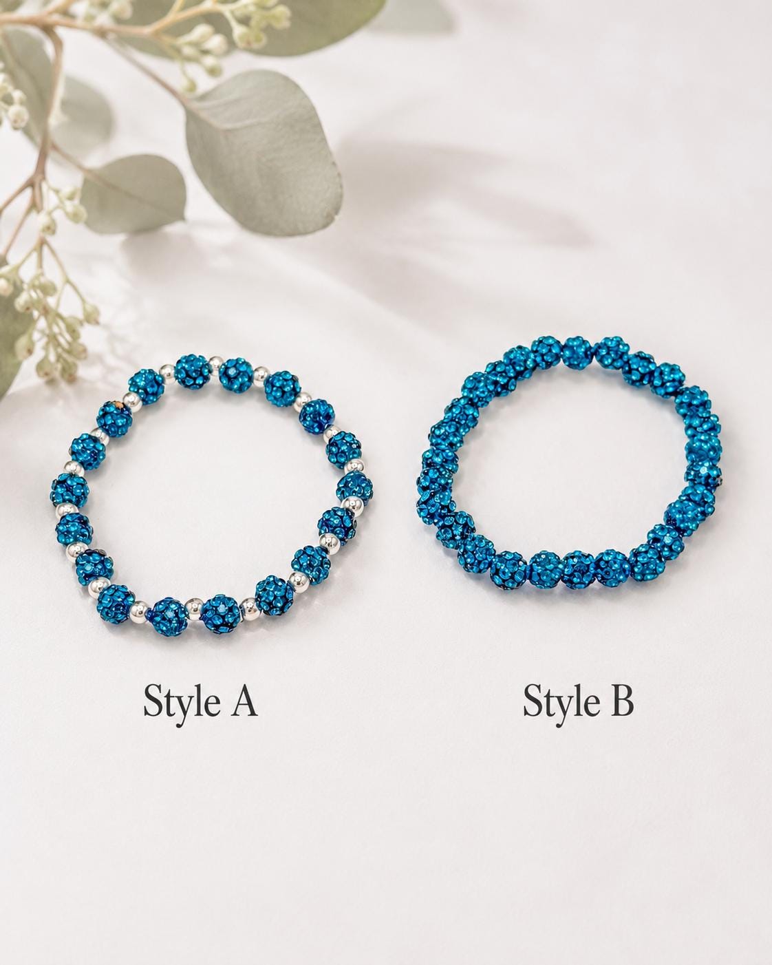 Teal Rhinestone Bracelet- 6mm Bead