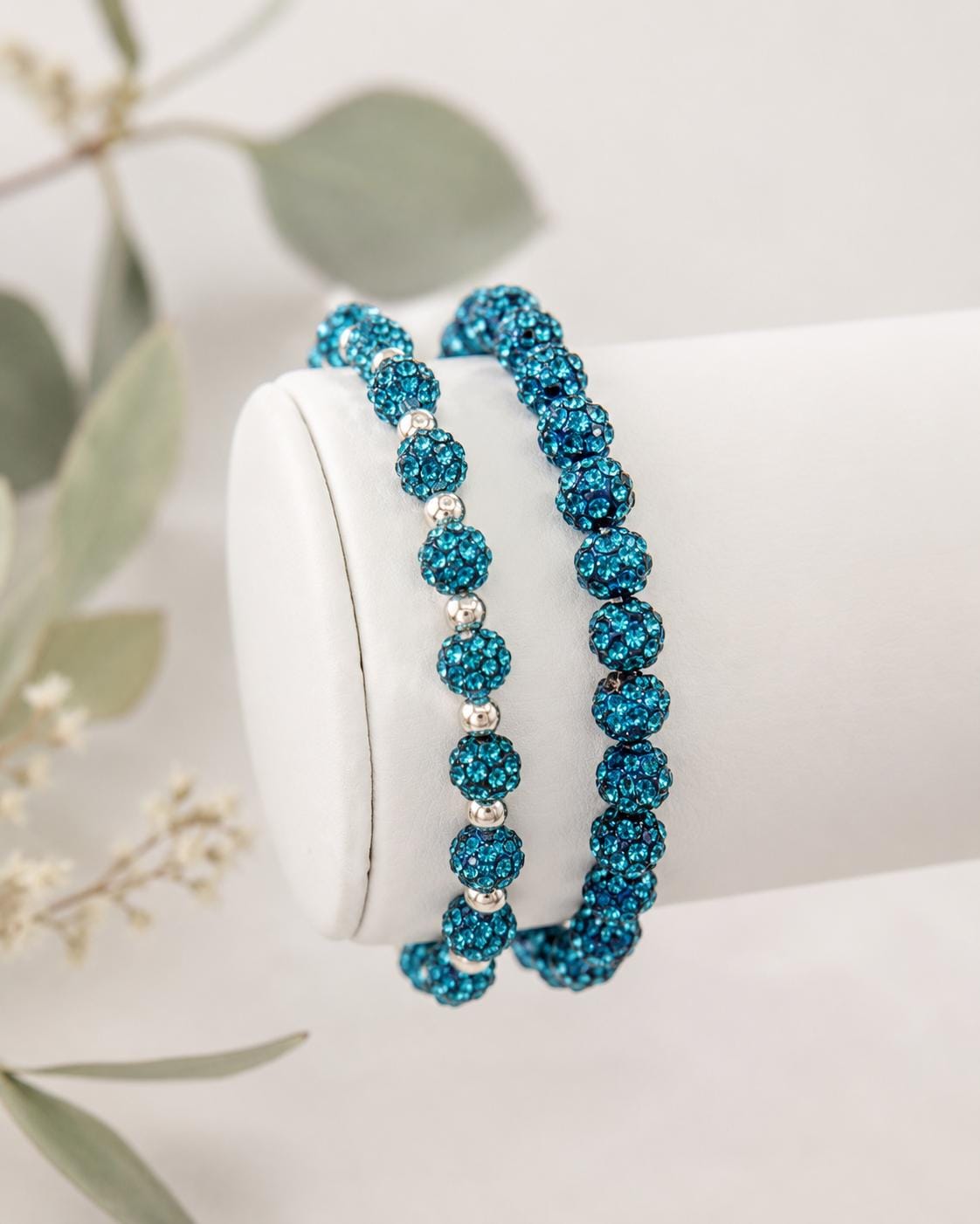 Teal Rhinestone Bracelet- 6mm Bead