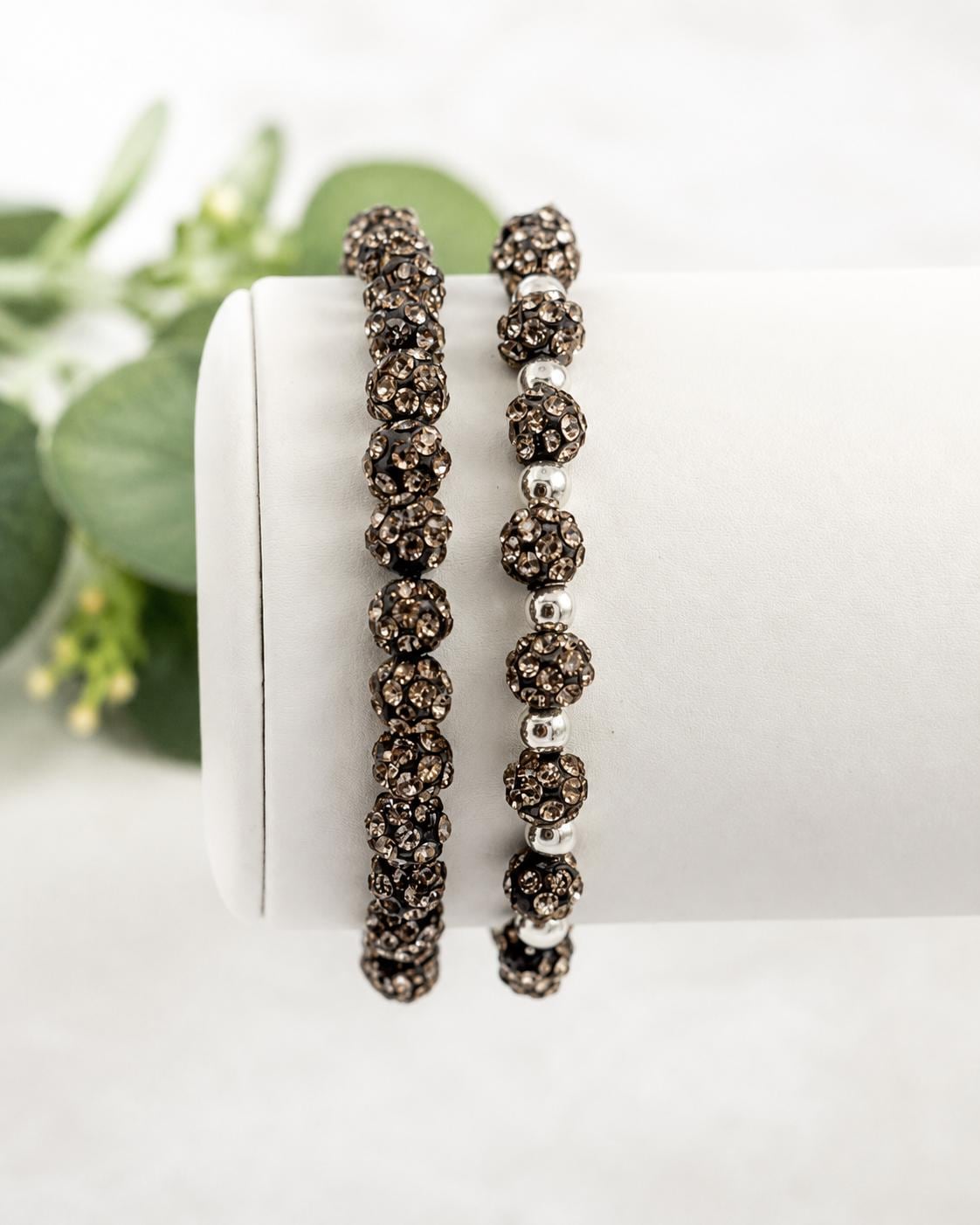 Gunmetal Grey Rhinestone Bead Bracelets- 6mm Bead