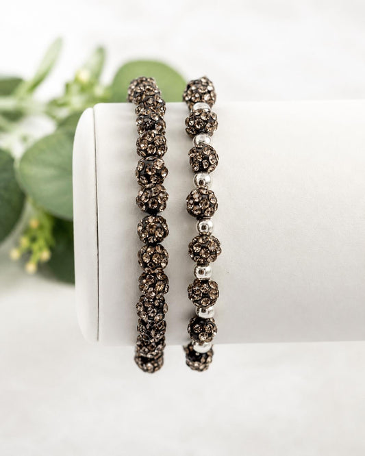 Gunmetal Grey Rhinestone Bead Bracelets- 6mm Bead