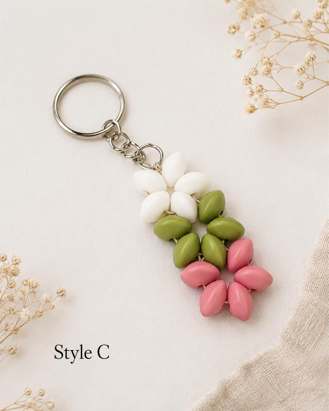 Rustic Beaded Flower Keychains