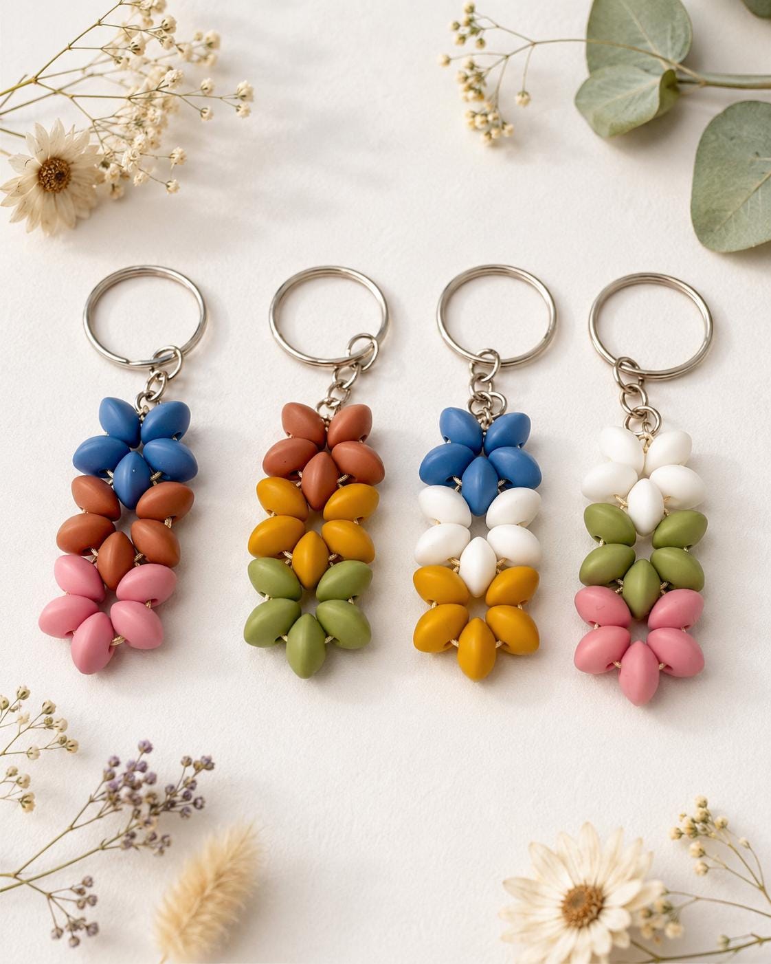 Rustic Beaded Flower Keychains