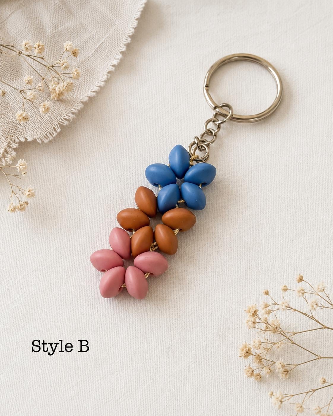 Rustic Beaded Flower Keychains