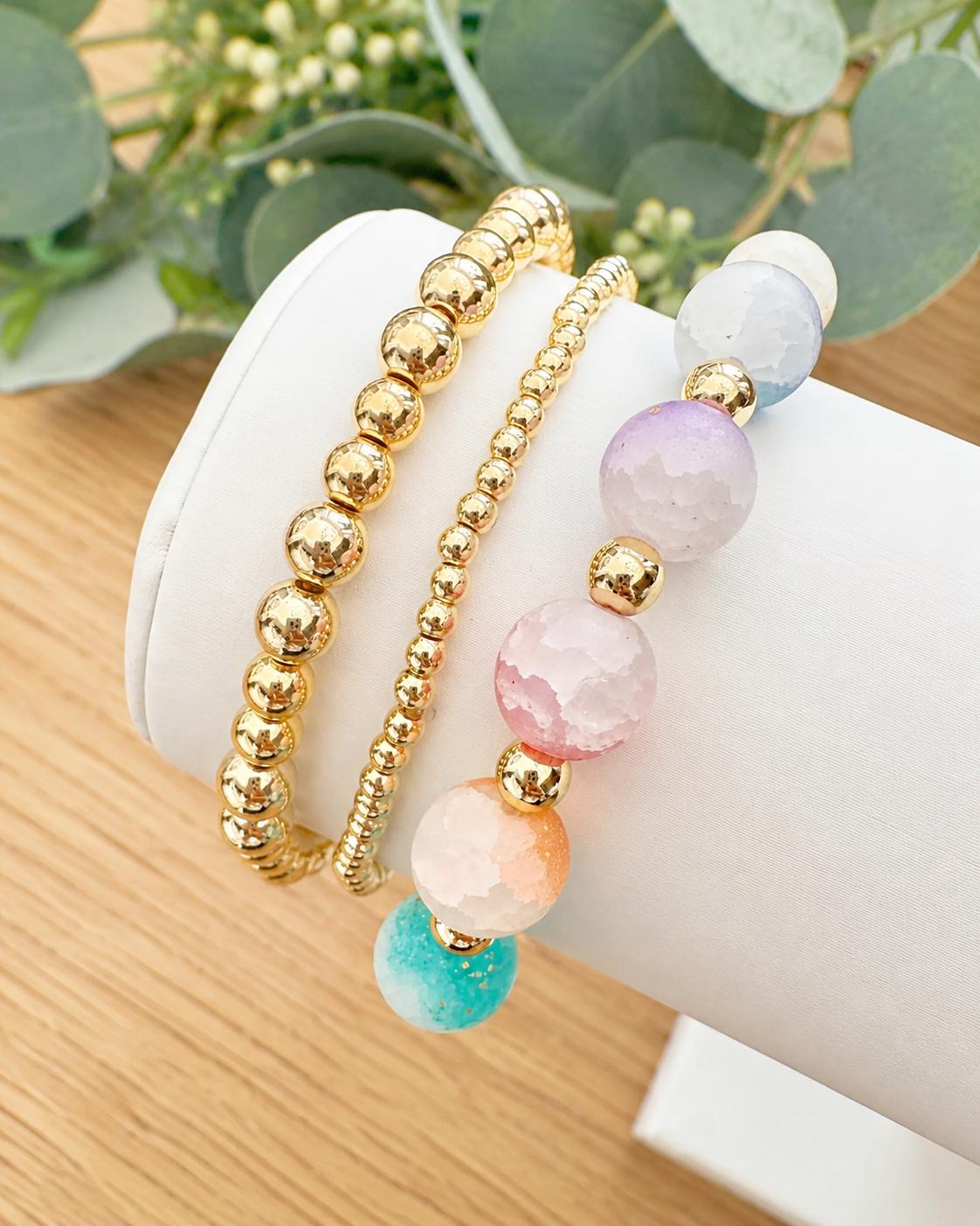 Frosted Pastel Glass Bracelets with Gold Glitter