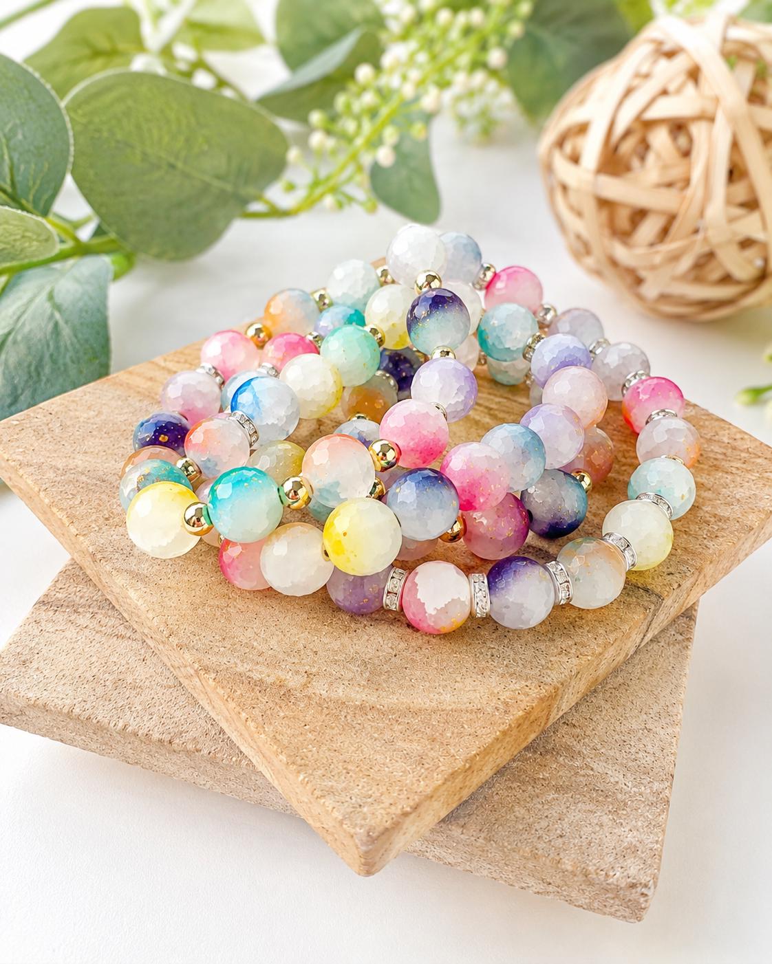 Frosted Pastel Glass Bracelets with Gold Glitter