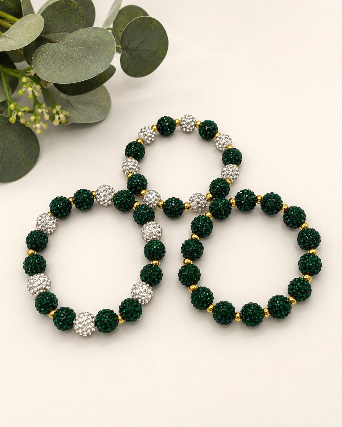 Dark Green & Gold Beaded Bracelets