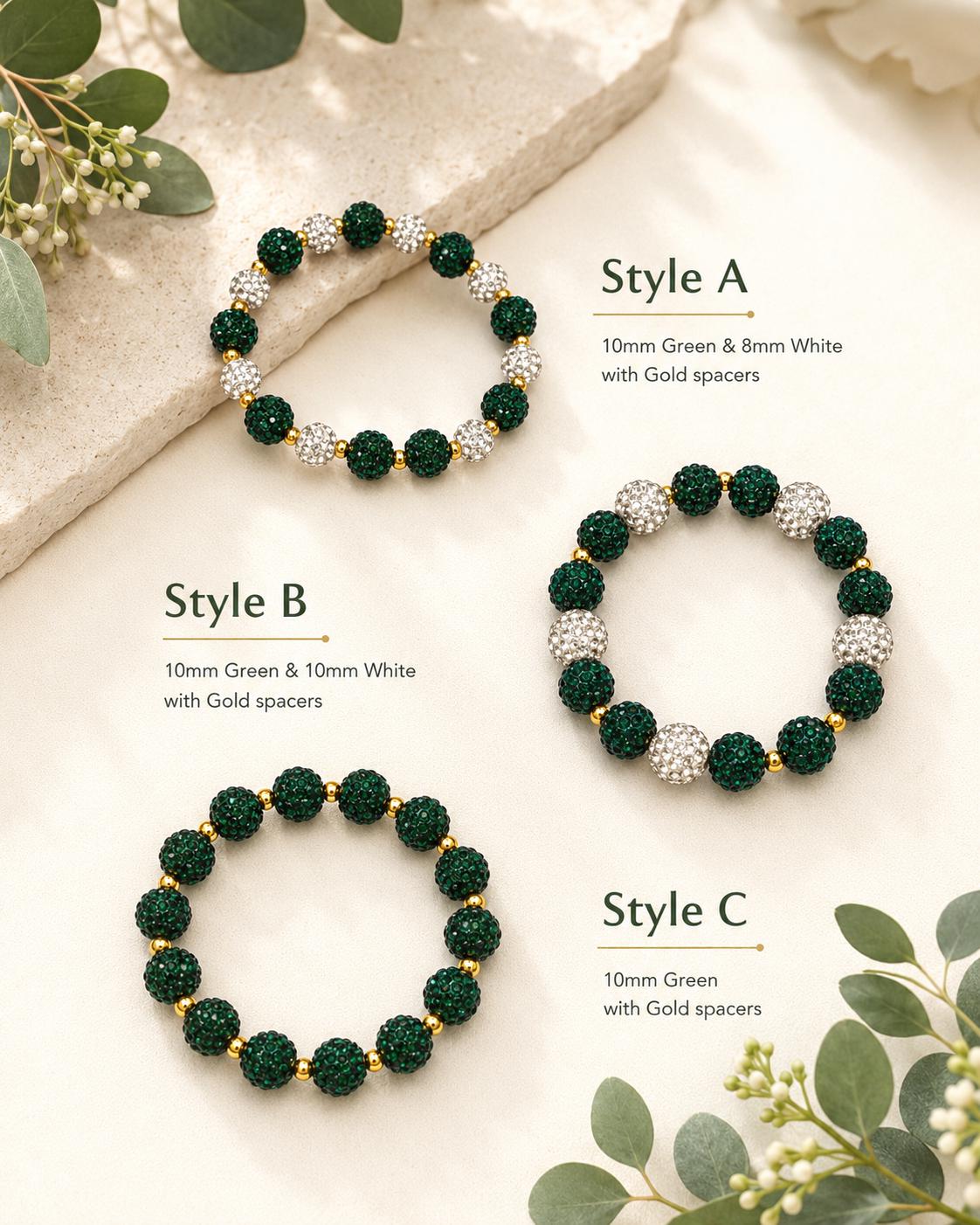 Dark Green & Gold Beaded Bracelets